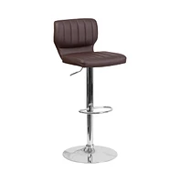 Set Of Two Swivel Bar Stools With Vertical Stitched Back And Adjustable Chrome Base Footrest