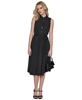 Karl Lagerfeld Paris Women's Belted Pleated Midi Dress