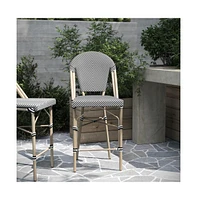 Mael Set Of Two Stacking Bistro Style Counter Stools With Textilene Backs And Seats Metal Frames For Indoor/Outdoor Use