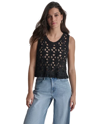 Dkny Jeans Women's Crochet Scoop-Neck Cotton Top