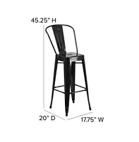 Merrick Lane Dothan Series Metal Stool With Removable Back For Indoor-Outdoor Use