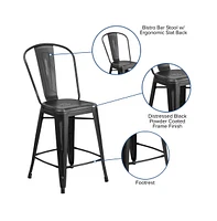 Sabine Metal Indoor-Outdoor Counter Stool With Vertical Slat Back And Integrated Footrest