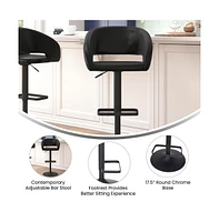 Shae Contemporary Upholstered Adjustable Height Barstool With Rounded, Cutout Mid-Back And Pedestal Base