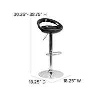 Rounded Cutout Back Swivel Adjustable Height Barstool, Chrome Base