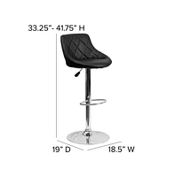 2 Pack Contemporary Vinyl Bucket Seat Adjustable Height Barstool With Diamond Pattern Back And Chrome Base