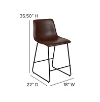 24 Inch Faux Counter Height Bucket Seat Stools, Set Of 2
