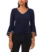 Msk Women's Embellished V-Neck Bell-Sleeve Top