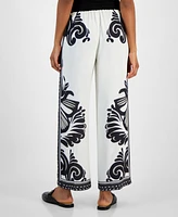 T Tahari Women's Printed Pull-On Wide-Leg Pants