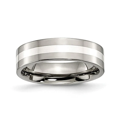Chisel Titanium Sterling Silver Inlay Flat Wedding Band Ring