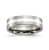 Chisel Titanium Sterling Silver Inlay Flat Wedding Band Ring