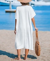 Cupshe Women's White Dolman Sleeve Loose Fit Maxi Cover-Up Beach Dress