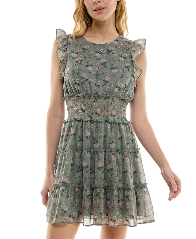 Trixxi Juniors' Printed Smocked-Waist Tiered Ruffle Dress | MainPlace Mall