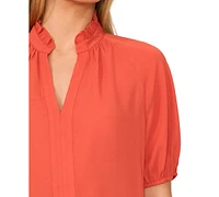 CeCe Women's Split-Neck Puff-Sleeve Blouse