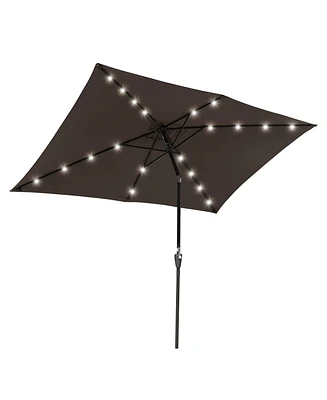 Yescom 10x6.5ft Rectangle Outdoor Patio Aluminium Umbrella Solar Led Light Crank Tilt Chocolate