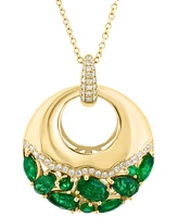 Effy Emerald (1-7/8ct. t.w.) & Diamond (1/6 ct. t.w.) Cluster Polished Circle 18" Pendant Necklace in 14k Gold