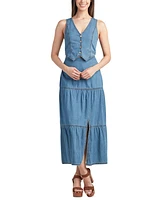 Bcx Juniors' Cotton Washed Denim Button-Front Vest