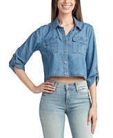 Bcx Juniors' Cotton Cropped Washed Denim Shirt