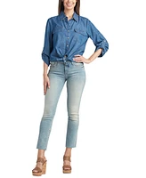 Bcx Juniors' Cotton Washed Denim Button-Front Shirt