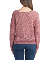 Bcx Juniors' Cotton V-Neck Long-Sleeve Pointelle Sweater