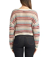 Bcx Juniors' Round-Neck Long-Sleeve Open-Knit Sweater