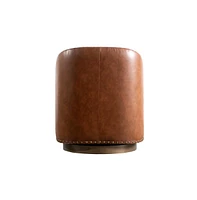 Ada Upholstered Club Style Barrel Chair With Nail Trim, Sloped Arms, And 360 Degree Swivel Base In A Vinyl Wrap