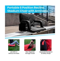 Extra Wide Portable Stadium Chair With Reclining Padded Back & Seat, Lightweight Metal Frame Armrests Backpack Straps