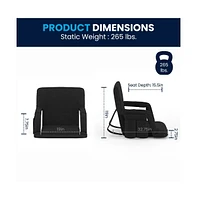 Extra Wide Portable Stadium Chair With Reclining Padded Back & Seat, Lightweight Metal Frame Armrests Backpack Straps