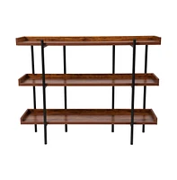 Merrick Lane Madison Industrial Style 3 Tiered Shelving Unit With Metal Frame And Raised Border - 35"H