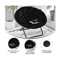 Ersa Oversize Folding Saucer Chair With Cozy Faux Fur Cushion And Metal Frame For Dorms, Bedrooms, Apartments More