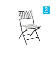 Emma+Oliver Ciel Set Of Two Folding Bistro Chairs Pe Rattan With Metal Frames For Indoor And Outdoor Use