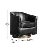 Ada Upholstered Club Style Barrel Chair With Nail Trim, Sloped Arms, And 360 Degree Swivel Base A Vinyl Wrap