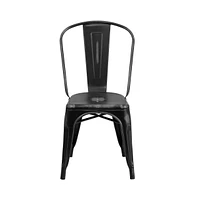 Banks Indoor/Outdoor Stacking Metal Dining Chair With Single Slat Back And Distressed Powder Coated Finish