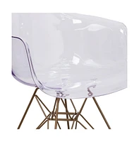 Emma+Oliver Transparent Side Chair With Arms And Gold Base