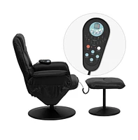 Massaging Multi-Position Recliner With Deep Side Pockets And Ottoman With Wrapped Base
