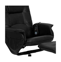 Massaging Multi-Position Recliner With Deep Side Pockets And Ottoman With Wrapped Base