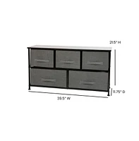 5 Drawer Storage Chest With Wood Top & Dark Fabric Pull Drawers