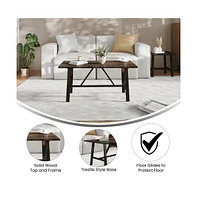 Mabel Farmhouse Trestle Coffee Table, Solid Wood Rustic Accent Table