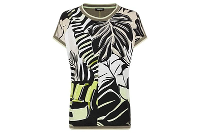Olsen Women's 100% Cotton Short Sleeve Abstract Palm Print T-Shirt