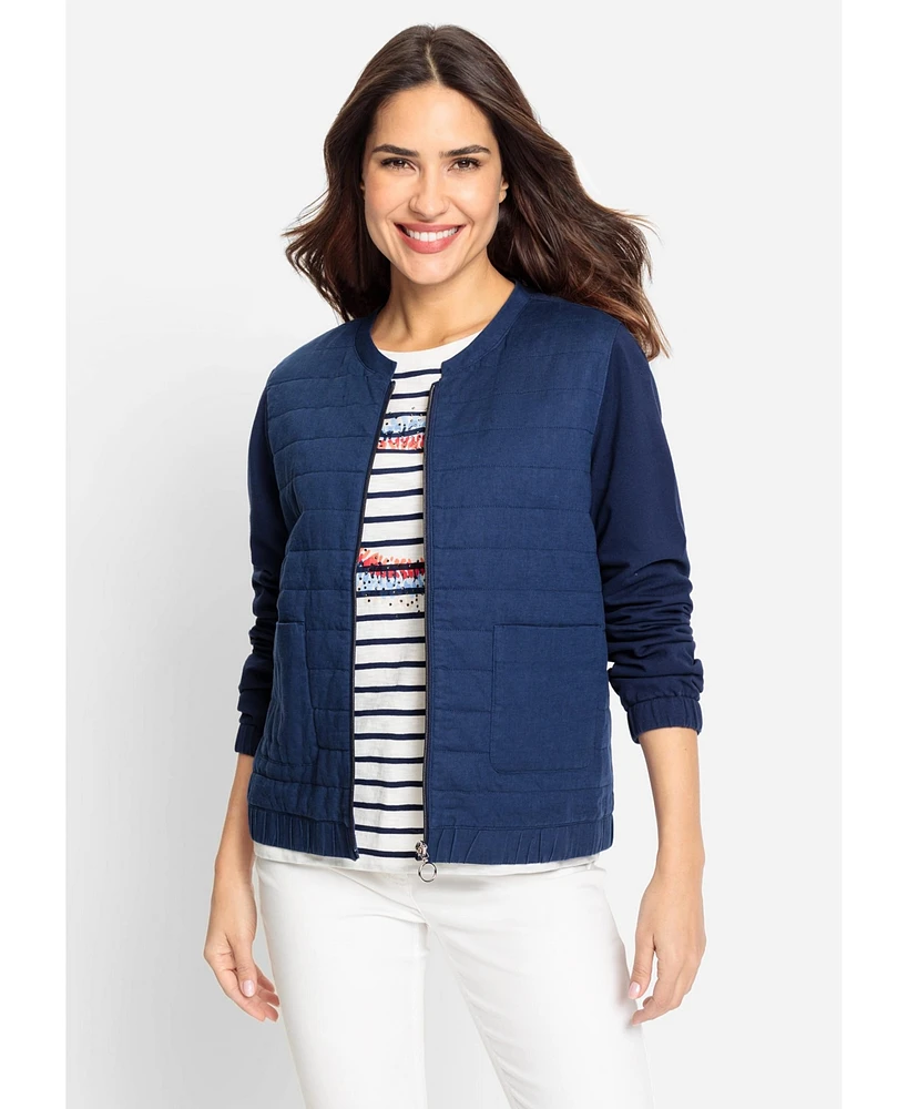 Olsen Women's Mixed Media Zip Front Jacket