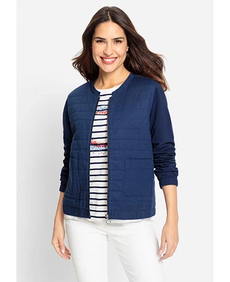 Olsen Women's Mixed Media Zip Front Jacket