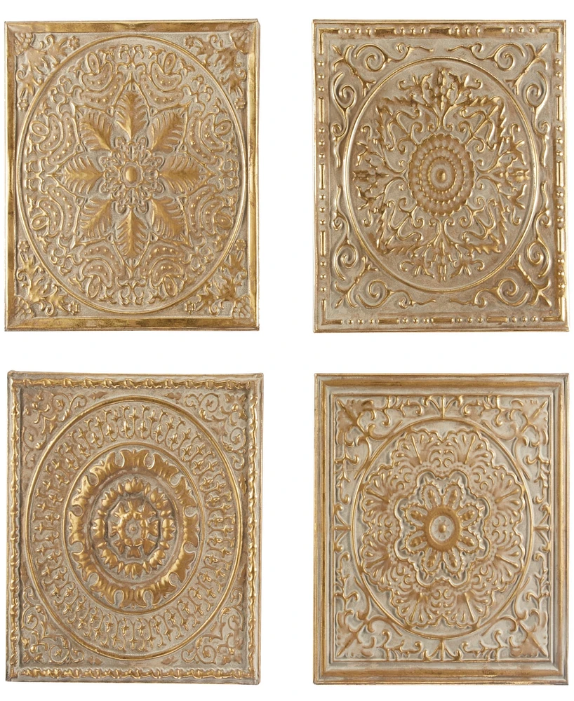 Rosemary Lane Gold Metal Scroll Wall Decor with Embossed Details, Set of 4 17"W, 17"H