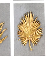 Rosemary Lane Gold Cement Stone Leaf Framed 3D Wall Decor, Set of 4 8"W, 11"H