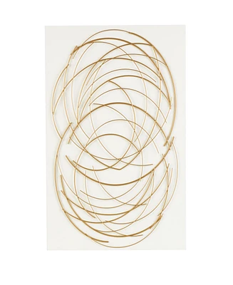 Rosemary Lane Gold Metal Abstract Overlapping Circle Design Wall Decor with White Wood Backing, 36" x 1" x 48"