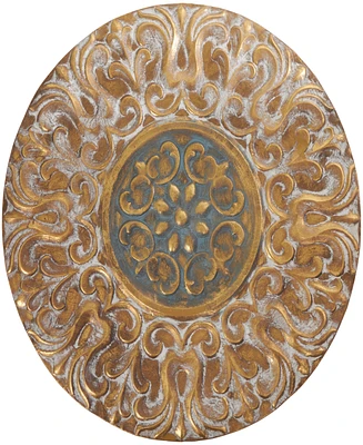 Rosemary Lane Gold Metal Plate Wall Decor with Embossed Details, 32" x 2" x 32"