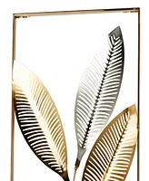 Rosemary Lane Gold Metal Metallic Cutout Leaf Wall Decor with Silver Accents Set of 2 14"W, 36"H