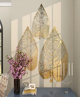 Novogratz Gold Metal Leaf Wall Decor with Laser Cut Detailing Set of 3 45", 36", 28"H