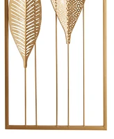 CosmoLiving by Cosmopolitan Gold Metal Tall Cut-Out Leaf Wall Decor with Gold Frame Set of 2 12"W, 36"H