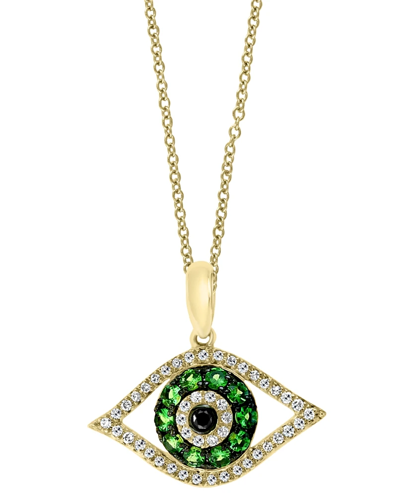 Effy Tsavorite (1/5 ct. t.w.) & Diamond (1/8 ct. t.w.) Evil Eye 18" Pendant Necklace in 14k Gold