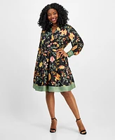 Anne Klein Plus Size Floral V-Neck Contrast-Trim Dress