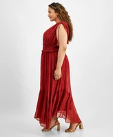 Taylor Plus V-Neck Sleeveless Handkerchief Hem Maxi Dress